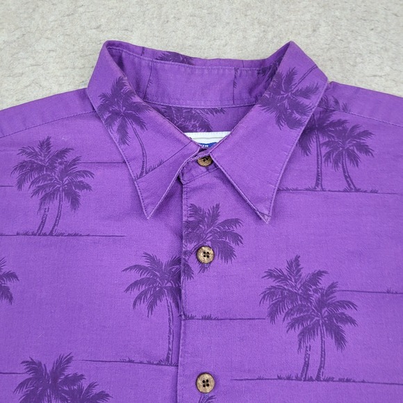 Reyn Spooner Hawaiian Shirt Mens L Purple Palm Trees 100% Cotton Short Sleeve - Picture 3 of 9
